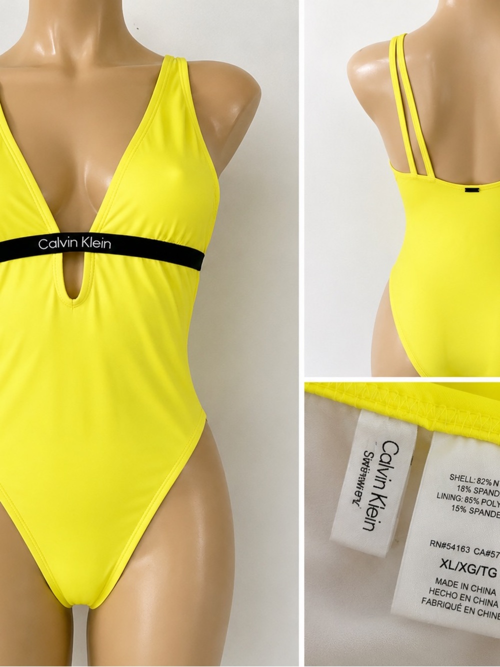 Calvin Klein Neon Yellow Plunge One-Piece Swimsuit
